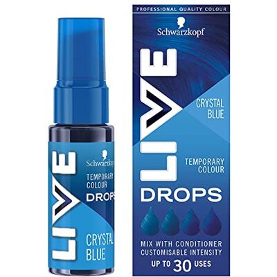 LIVE Schwarzkopf kleurdrops, veganistisch, semi-permanent, blauw, houdt 2-12 wasbeurten, kristalblauw, 30 ml LIVE Schwarzkopf kleurdrops, veganistisch, semi-permanent, blauw, houdt 2-12 wasbeurten, kristalblauw, 30 ml