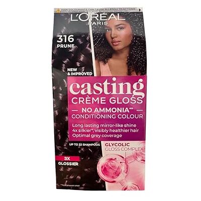 L'ORÉAL Paris Casting 3 x ammoniak- en siliconenvrije intensieve haarverf met glanscrème, nr. 316 pruim, 3 stuks L'ORÉAL Paris Casting 3 x ammoniak- en siliconenvrije intensieve haarverf met glanscrème, nr. 316 pruim, 3 stuks