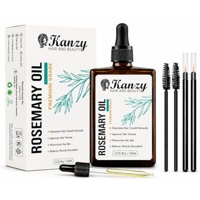 KANZY HAIR AND BEAUTY Kanzy Rozemarijnolie voor haar, 60 ml, rozemarijnolie, puur haar, voor baard, wenkbrauwen, wimpers en haargroei, voor geïrriteerde hoofdhuid en behandeling van haaruitval KANZY HAIR AND BEAUTY Kanzy Rozemarijnolie voor haar, 60 ml, rozemarijnolie, puur haar, voor baard, wenkbrauwen, wimpers en haargroei, voor geïrriteerde hoofdhuid en behandeling van haaruitval