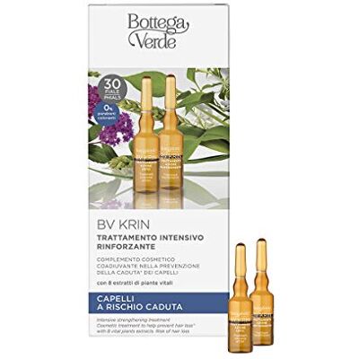 Bottega Verde , BV Krin Intensieve versterkende behandeling adjuvans cosmetisch supplement ter voorkoming van haaruitval* met 8 extracten van vitale planten (30 ampullen) risicovol haar Bottega Verde , BV Krin Intensieve versterkende behandeling adjuvans cosmetisch supplement ter voorkoming van haaruitval* met 8 extracten van vitale planten (30 ampullen) risicovol haar
