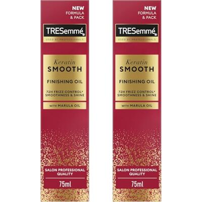 TRESemmé Finishing Oil Keratine Smooth voor 72h Frizz Controle*, gladheid & glans haarbehandeling met marula olie 75 ml 2 stuks TRESemmé Finishing Oil Keratine Smooth voor 72h Frizz Controle*, gladheid & glans haarbehandeling met marula olie 75 ml 2 stuks