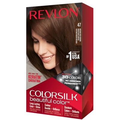 REVLON Colorsilk Beautiful Color Permanente haarkleur met 3D-geltechnologie en keratine, kleuring met 100% dekking van wit haar, 47 rijk bruin medium REVLON Colorsilk Beautiful Color Permanente haarkleur met 3D-geltechnologie en keratine, kleuring met 100% dekking van wit haar, 47 rijk bruin medium