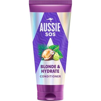 Aussie SOS Blonde & Hydrate Conditioner 200 ml voor gebleekt haar, met strengen en wit haar. Ontwart en verzacht en hydrateert tegelijkertijd blond en wit haar dat gevoelig is voor droogheid Aussie SOS Blonde & Hydrate Conditioner 200 ml voor gebleekt haar, met strengen en wit haar. Ontwart en verzacht en hydrateert tegelijkertijd blond en wit haar dat gevoelig is voor droogheid