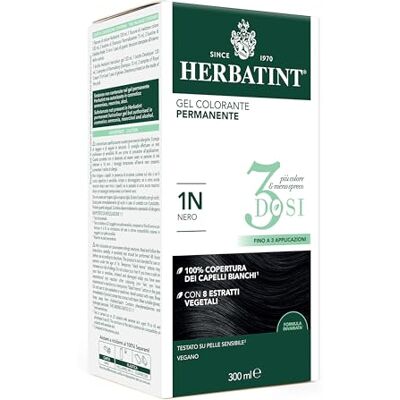 Herbatint Permanente kleurgel, 300 ml, 1 N, zwart, ammoniakvrij, voor de gevoelige huid, 100% dekking voor wit haar, met 8 biologische natuurlijke extracten Herbatint Permanente kleurgel, 300 ml, 1 N, zwart, ammoniakvrij, voor de gevoelige huid, 100% dekking voor wit haar, met 8 biologische natuurlijke extracten