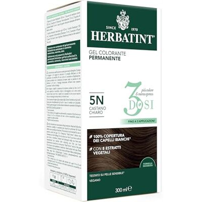 Herbatint Permanente kleurgel, 300 ml, 5N lichtbruin, zonder ammoniak, voor de gevoelige huid, 100% dekking voor wit haar, met 8 biologische natuurlijke extracten Herbatint Permanente kleurgel, 300 ml, 5N lichtbruin, zonder ammoniak, voor de gevoelige huid, 100% dekking voor wit haar, met 8 biologische natuurlijke extracten