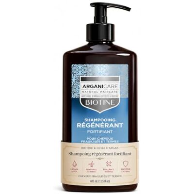 Arganicare Biotine regenererende shampoo verrijkt met biotine en arganolie versterkt en voedt versterkt en vitaliteit van het haar Gemaakt in Frankrijk 400 ml Arganicare Biotine regenererende shampoo verrijkt met biotine en arganolie versterkt en voedt versterkt en vitaliteit van het haar Gemaakt in Frankrijk 400 ml