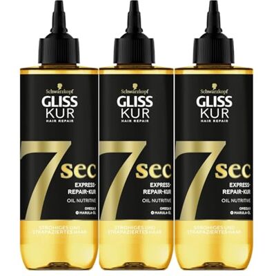 Gliss Schwarzkopf Kur 7 Sec Herstellende haarkuren met voedende olie, 200 ml, 3 stuks Gliss Schwarzkopf Kur 7 Sec Herstellende haarkuren met voedende olie, 200 ml, 3 stuks