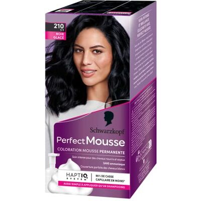 Schwarzkopf Perfect Mousse Haarverf, permanent schuim zonder ammoniak, zwart ijs 210 Schwarzkopf Perfect Mousse Haarverf, permanent schuim zonder ammoniak, zwart ijs 210