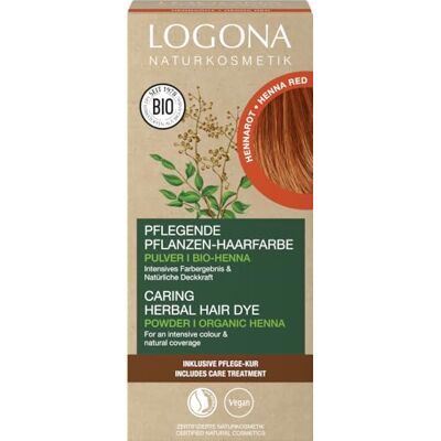 LOGONA Naturkosmetik Voedende plantaardige haarverf, veganistisch poeder met biologische henna voor intensieve kleur en glans, plantaardige kleur in henna-rood (rood), 1 x 100 g LOGONA Naturkosmetik Voedende plantaardige haarverf, veganistisch poeder met biologische henna voor intensieve kleur en glans, plantaardige kleur in henna-rood (rood), 1 x 100 g