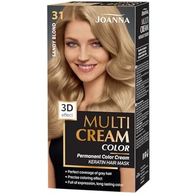 Joanna Multi Cream Color haarverf voor dames, zorgt voor langdurige kleur, 3D-diep effect, dekt grijs haar, kleur zandblond 31, complete set Joanna Multi Cream Color haarverf voor dames, zorgt voor langdurige kleur, 3D-diep effect, dekt grijs haar, kleur zandblond 31, complete set