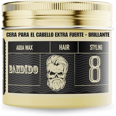 Bandido Aqua Hair Wax Nr.8 Zwarte haarwax voor kapsels met mannelijke geur, sterke grip, 125 ml, langdurige glans, maximale controle, geschikt voor alle haartypes Bandido Aqua Hair Wax Nr.8 Zwarte haarwax voor kapsels met mannelijke geur, sterke grip, 125 ml, langdurige glans, maximale controle, geschikt voor alle haartypes