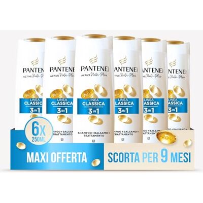 Pantene Pro-V Shampoo en conditioner en behandeling, 3-in-1 klassieke lijn, voor normaal en gemengd haar, met Active Nutri-Plex, 6 x 250 ml Pantene Pro-V Shampoo en conditioner en behandeling, 3-in-1 klassieke lijn, voor normaal en gemengd haar, met Active Nutri-Plex, 6 x 250 ml