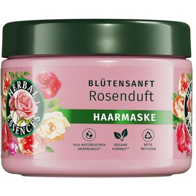 Herbal Essences Rozengeur haarmasker, 300 ml, van dof haar tot zijdeachtig, glanzend haar, met rozenessentie, ingrediënten van natuurlijke oorsprong, veganistisch Herbal Essences Rozengeur haarmasker, 300 ml, van dof haar tot zijdeachtig, glanzend haar, met rozenessentie, ingrediënten van natuurlijke oorsprong, veganistisch