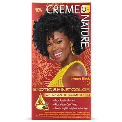 Creme of Nature Revlon Permanente haarkleur, krullend haar, met Marokkaanse arganolie, volledige dekking, intens zwart 1.0, 56 g Creme of Nature Revlon Permanente haarkleur, krullend haar, met Marokkaanse arganolie, volledige dekking, intens zwart 1.0, 56 g