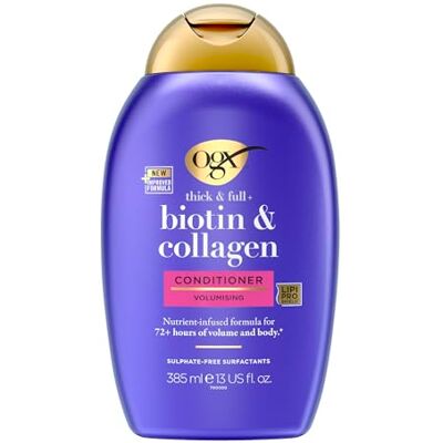 OGX Biotine & Collageen Conditioner (385 ml fles) Haarverzorging met voedingsstoffen doordrenkte formule sulfaatvrije conditioner voor meer dan 72 uur volume OGX Biotine & Collageen Conditioner (385 ml fles) Haarverzorging met voedingsstoffen doordrenkte formule sulfaatvrije conditioner voor meer dan 72 uur volume