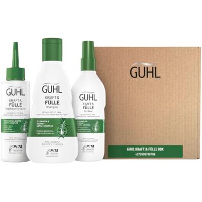 Guhl Kraft & Fülle Voordeelset Inhoud: shampoo, 250 ml + hoofdhuidtonic, 125 ml + spray 150 ml voor fijn haar en gevoelig voor haaruitval Guhl Kraft & Fülle Voordeelset Inhoud: shampoo, 250 ml + hoofdhuidtonic, 125 ml + spray 150 ml voor fijn haar en gevoelig voor haaruitval