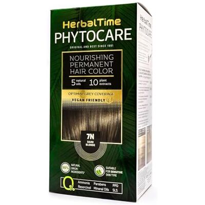 Herbal Time Phytocare Permanente haarverf, donkerblond, 7N, 124,5 ml Zonder ammoniak, PPD en SLS, verrijkt met natuurlijke oliën, ideaal voor gevoelige haarhuid Herbal Time Phytocare Permanente haarverf, donkerblond, 7N, 124,5 ml Zonder ammoniak, PPD en SLS, verrijkt met natuurlijke oliën, ideaal voor gevoelige haarhuid
