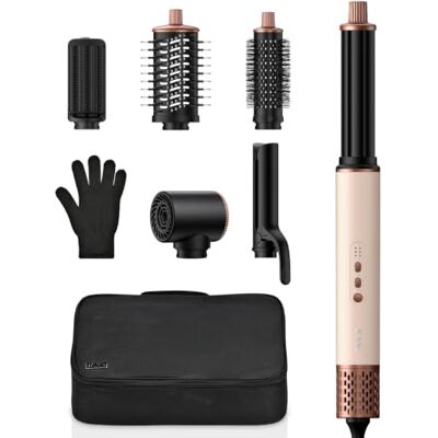 OHFAMO 6-in-1 Air Styler, 1400 W, hoge snelheid, blaasborstel Met ionische haardroger, verwarmingsborstel, krultang en stijltang voor drogen, gladmaken, krullen en volume OHFAMO 6-in-1 Air Styler, 1400 W, hoge snelheid, blaasborstel Met ionische haardroger, verwarmingsborstel, krultang en stijltang voor drogen, gladmaken, krullen en volume