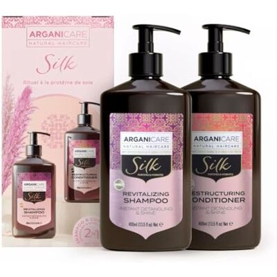 Arganicare Set Duo zijdeproteïne shampoo + conditioner dof haar glans en soepelheid 2 x 400 ml Arganicare Set Duo zijdeproteïne shampoo + conditioner dof haar glans en soepelheid 2 x 400 ml