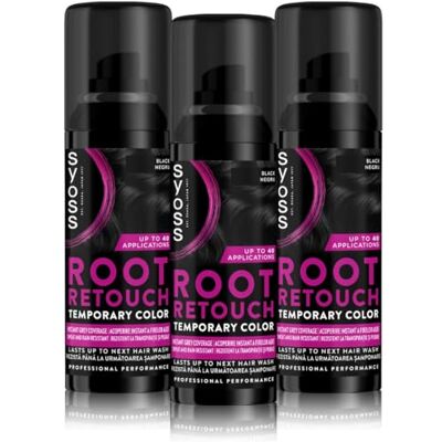 Syoss Black Level 1 Masking Spray (3 x 120 ml), de wortelspray dekt lichtere en grijzere wortels af, de wortelkleur blijft tot de volgende keer wassen Syoss Black Level 1 Masking Spray (3 x 120 ml), de wortelspray dekt lichtere en grijzere wortels af, de wortelkleur blijft tot de volgende keer wassen