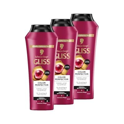 Gliss Kur Gliss Colour Perfector Shampoo voor gekleurd, highlights en gekleurd haar met hyaluroncomplex en cranberry-extract, 3 stuks 250 ml Gliss Kur Gliss Colour Perfector Shampoo voor gekleurd, highlights en gekleurd haar met hyaluroncomplex en cranberry-extract, 3 stuks 250 ml