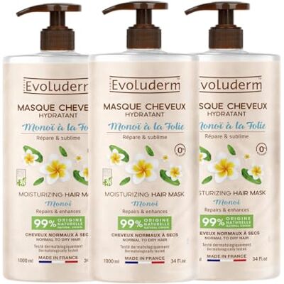 Evoluderm Hydraterend haarmasker Monoi met Folie – 1000 ml – 99% natuurlijke oorsprong – veganistisch – gemaakt in Frankrijk – 3 x 1000 ml Evoluderm Hydraterend haarmasker Monoi met Folie – 1000 ml – 99% natuurlijke oorsprong – veganistisch – gemaakt in Frankrijk – 3 x 1000 ml