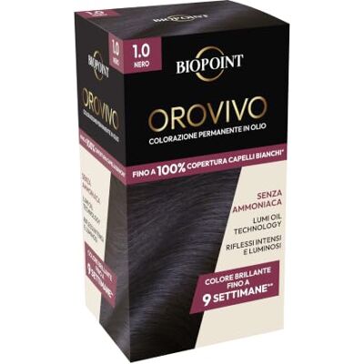 BIOPOINT Orovivo Elixer Kleur 1 Zwart Olie geverfd haarset zonder ammoniak, voedende en verhelderende werking, geeft een intense en glanzende kleur, 142 ml BIOPOINT Orovivo Elixer Kleur 1 Zwart Olie geverfd haarset zonder ammoniak, voedende en verhelderende werking, geeft een intense en glanzende kleur, 142 ml