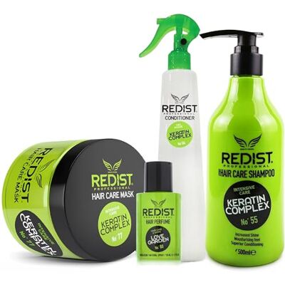 Redist Keratine haarverzorgingsset shampoo 500 ml + haarmasker 475 ml + conditioner 400 ml + haarparfum 50 ml Love Garden reparatie, kracht en glans Redist Keratine haarverzorgingsset shampoo 500 ml + haarmasker 475 ml + conditioner 400 ml + haarparfum 50 ml Love Garden reparatie, kracht en glans