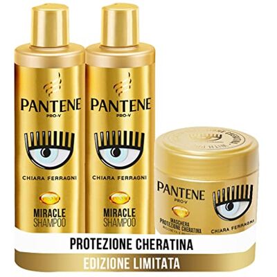 Pantene Pro-V by Clara Ferragni Miracle keratine shampoo regenereert en beschermt voor droog, mat en beschadigd haar, 2 x 250 ml + oer-masker beschadigd haar, 300 ml, gelimiteerde editie Pantene Pro-V by Clara Ferragni Miracle keratine shampoo regenereert en beschermt voor droog, mat en beschadigd haar, 2 x 250 ml + oer-masker beschadigd haar, 300 ml, gelimiteerde editie
