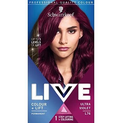 LIVE Schwarzkopf Color + Lift ultra violet L76 permanente haarkleur helder paars lichter tot 3 niveaus langdurige kleuring met geïntegreerde whitening LIVE Schwarzkopf Color + Lift ultra violet L76 permanente haarkleur helder paars lichter tot 3 niveaus langdurige kleuring met geïntegreerde whitening