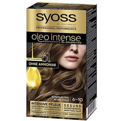 Syoss Oleo Intense olieverf 6-10 donkerblond niveau 3 (3 x 115 ml) permanente oliehaarkleur zonder ammoniak Syoss Oleo Intense olieverf 6-10 donkerblond niveau 3 (3 x 115 ml) permanente oliehaarkleur zonder ammoniak
