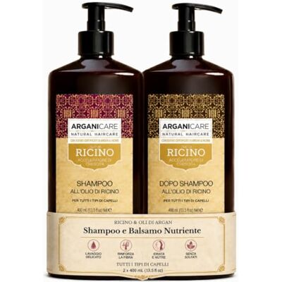 Arganicare Duo shampoo + conditioner castor groeiversneller reinigt en hydrateert het haar zacht alle haartypes 1 x 400 ml + 1 x 400 ml Arganicare Duo shampoo + conditioner castor groeiversneller reinigt en hydrateert het haar zacht alle haartypes 1 x 400 ml + 1 x 400 ml