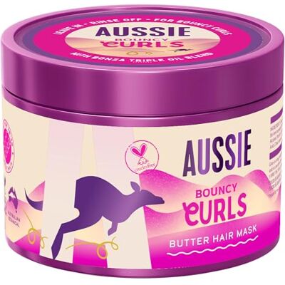 Aussie Bouncy Curls Masker voor krullend haar, 500 ml, voor het ontwarren, voeden en hydrateren van golvend en krullend haar, met jojoba-, kokos- en macadamia-oliën, formule Aussie Bouncy Curls Masker voor krullend haar, 500 ml, voor het ontwarren, voeden en hydrateren van golvend en krullend haar, met jojoba-, kokos- en macadamia-oliën, formule