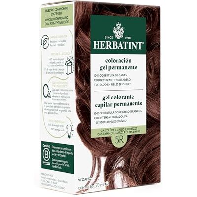Herbatint Permanente haarverf 5R lichtbruin koper 170 ml ammoniakvrij, optimale dekking van wit haar, dermatologisch getest, met 8 natuurlijke extracten Herbatint Permanente haarverf 5R lichtbruin koper 170 ml ammoniakvrij, optimale dekking van wit haar, dermatologisch getest, met 8 natuurlijke extracten