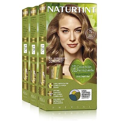 Naturtint Biobased, ammoniakvrije kleuring, 100% dekking van wit haar, plantaardige ingrediënten, natuurlijke en duurzame kleur, 7G goudblond, 3 stuks Naturtint Biobased, ammoniakvrije kleuring, 100% dekking van wit haar, plantaardige ingrediënten, natuurlijke en duurzame kleur, 7G goudblond, 3 stuks