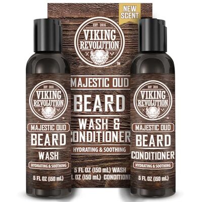 Viking Baard- en conditioner voor mannen met arganolie en jojoba-olie, shampoo en conditioner voor baardolie (5oz, Majestic Oud) Viking Baard- en conditioner voor mannen met arganolie en jojoba-olie, shampoo en conditioner voor baardolie (5oz, Majestic Oud)