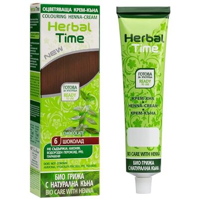 Herbal Time Haarkleurcrème met henna, natuurlijk, dekt wit haar, semi-permanente haarkleur, zonder ammoniak, zonder sulfaten en zonder parabenen, chocolade 6, 75 ml Herbal Time Haarkleurcrème met henna, natuurlijk, dekt wit haar, semi-permanente haarkleur, zonder ammoniak, zonder sulfaten en zonder parabenen, chocolade 6, 75 ml
