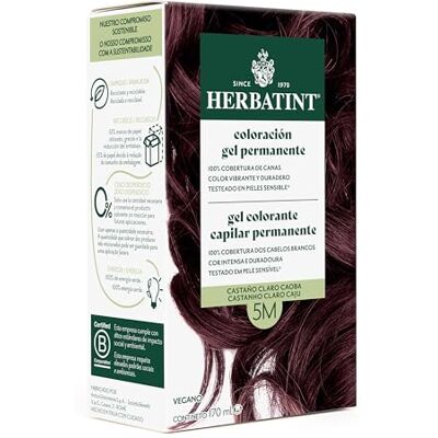 Herbatint Permanente haarkleurgel 5 m lichtbruin mahonie 170 ml ammoniakvrij, optimale dekking van wit haar, veganistische formule, met 8 plantenextracten Herbatint Permanente haarkleurgel 5 m lichtbruin mahonie 170 ml ammoniakvrij, optimale dekking van wit haar, veganistische formule, met 8 plantenextracten