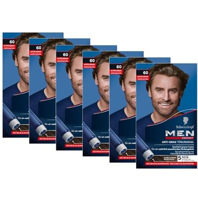 Men Perfect Anti-grijze kleurgel 60 middenbruin (6 x 80 ml) voor mannen voor een natuurlijk resultaat Men Perfect Anti-grijze kleurgel 60 middenbruin (6 x 80 ml) voor mannen voor een natuurlijk resultaat