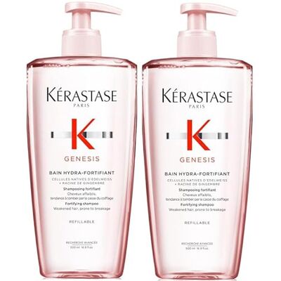 KÉRASTASE Genesis Bain Hydra-Fortifiant – versterkende shampoo tegen haaruitval – reinigt en versterkt – Aminexil – Edelweiss & gemberwortel – fijn en breekbaar haar, 500 ml x 2 duo KÉRASTASE Genesis Bain Hydra-Fortifiant – versterkende shampoo tegen haaruitval – reinigt en versterkt – Aminexil – Edelweiss & gemberwortel – fijn en breekbaar haar, 500 ml x 2 duo