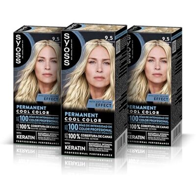 Syoss Permanent Cool Color 9-5, zeer licht asblond, matterende haarverf en keratine intensief masker, voor professionele dekking van wit haar, langdurige kleur, set Syoss Permanent Cool Color 9-5, zeer licht asblond, matterende haarverf en keratine intensief masker, voor professionele dekking van wit haar, langdurige kleur, set