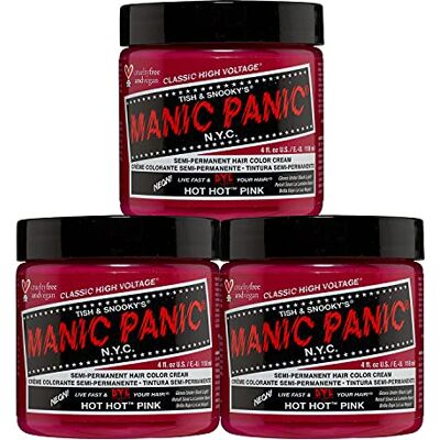Manic Panic Hot Hot Pink klassieke veganistische crème, vrij van dierenleed, roze semi-permanente haarkleuring 3 x 118 ml Manic Panic Hot Hot Pink klassieke veganistische crème, vrij van dierenleed, roze semi-permanente haarkleuring 3 x 118 ml