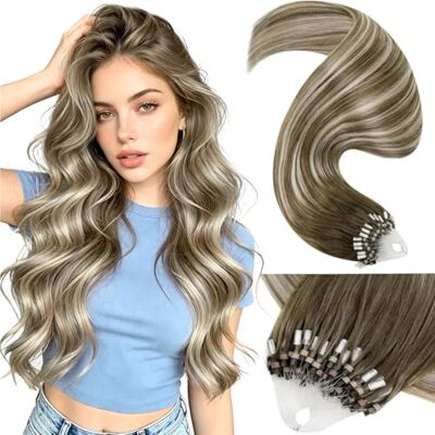 LaaVoo extensions van echt haar, onzichtbaar met micro-parels, blonde microrings, extensions van echt haar, microrings, bruin, ombré, blond, koud-fusion (50 S/50 g), 20 inch LaaVoo extensions van echt haar, onzichtbaar met micro-parels, blonde microrings, extensions van echt haar, microrings, bruin, ombré, blond, koud-fusion (50 S/50 g), 20 inch