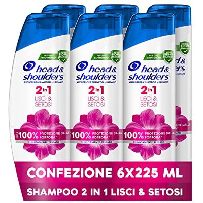Head & Shoulders Gladde en zijdeachtige 2-in-1 shampoo en conditioner voor droog haar, tot bescherming tegen roos voor huid en haar, klinisch bewezen, 225 ml x 6 Head & Shoulders Gladde en zijdeachtige 2-in-1 shampoo en conditioner voor droog haar, tot bescherming tegen roos voor huid en haar, klinisch bewezen, 225 ml x 6