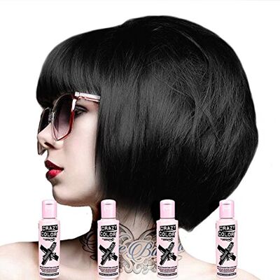 Crazy Color 4 x Renbow Semi-Permanent Haarkleur Cream Dye 100 ml doos van Four-Natural Black Crazy Color 4 x Renbow Semi-Permanent Haarkleur Cream Dye 100 ml doos van Four-Natural Black