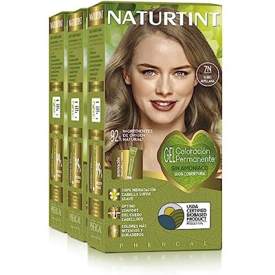 Naturtint Biobased, ammoniakvrije kleuring, 100% dekking van wit haar, plantaardige ingrediënten, natuurlijke en duurzame kleur, 7N hazelnootblond, 3 stuks Naturtint Biobased, ammoniakvrije kleuring, 100% dekking van wit haar, plantaardige ingrediënten, natuurlijke en duurzame kleur, 7N hazelnootblond, 3 stuks
