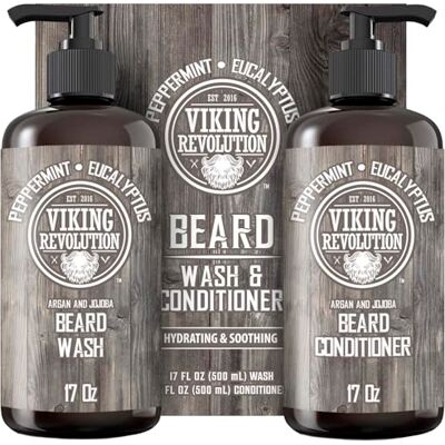 Viking Baardshampoo en conditioner voor heren – argan- en jojoba-olie – verzacht en versterkt – geur van pepermunt en eucalyptus – 500 ml x 2 Viking Baardshampoo en conditioner voor heren – argan- en jojoba-olie – verzacht en versterkt – geur van pepermunt en eucalyptus – 500 ml x 2