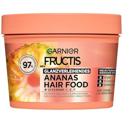 Garnier Fructis Ananas haarmasker voor lang en dof haar, voor meer flexibiliteit en tegen minder gespleten haarpunten, extra lipidencomplex, biologisch ananasextract, siliconenvrij, 3 Garnier Fructis Ananas haarmasker voor lang en dof haar, voor meer flexibiliteit en tegen minder gespleten haarpunten, extra lipidencomplex, biologisch ananasextract, siliconenvrij, 3