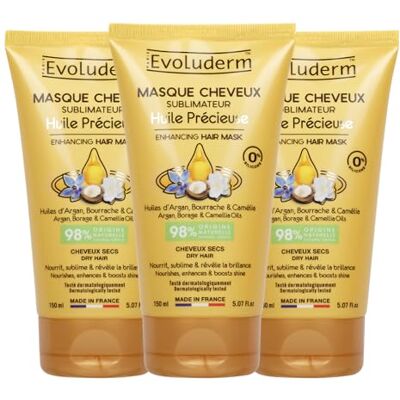 Evoluderm Sublimator Haarmasker met kostbare olie – 150 ml – 98% natuurlijke oorsprong – gemaakt in Frankrijk – 3 x 150 ml Evoluderm Sublimator Haarmasker met kostbare olie – 150 ml – 98% natuurlijke oorsprong – gemaakt in Frankrijk – 3 x 150 ml