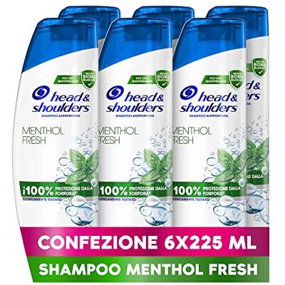 Head & Shoulders Menthol Fresh anti-roos shampoo voor vet haar, tot bescherming tegen roos voor de huid, klinisch bewezen, 225 ml x 6 Head & Shoulders Menthol Fresh anti-roos shampoo voor vet haar, tot bescherming tegen roos voor de huid, klinisch bewezen, 225 ml x 6